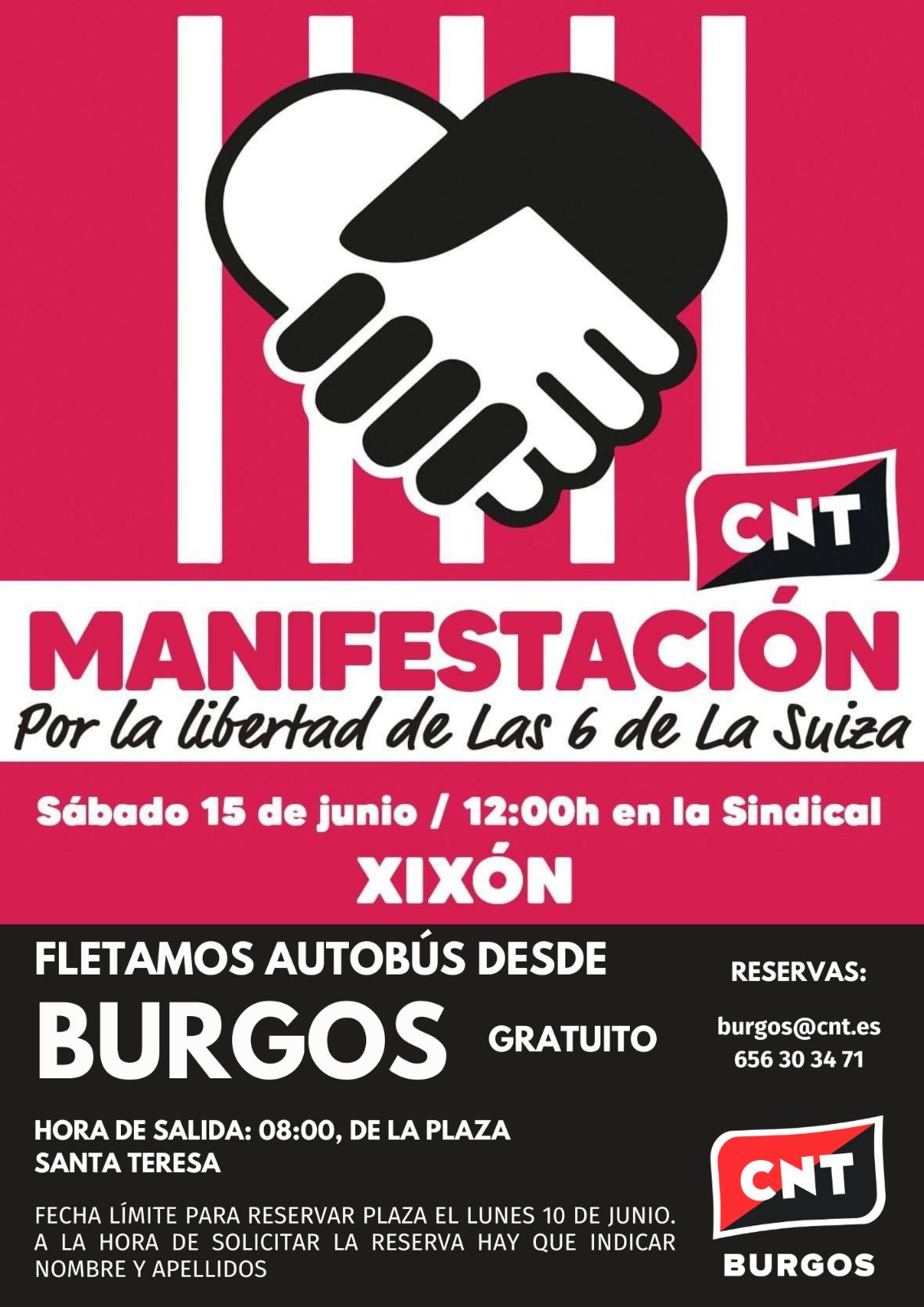 15 de junio de 2024, sábado. Autobús a Xixón para acudir a la manifestación en apoyo a las compañeras de «La Suiza» que se enfrentan a penas de cárcel y multas desorbitadas